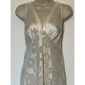 Vtg Lucie Ann II Ivory Long Nightgown Medium Semi Sheer VNeck Slip Dress Bridal
